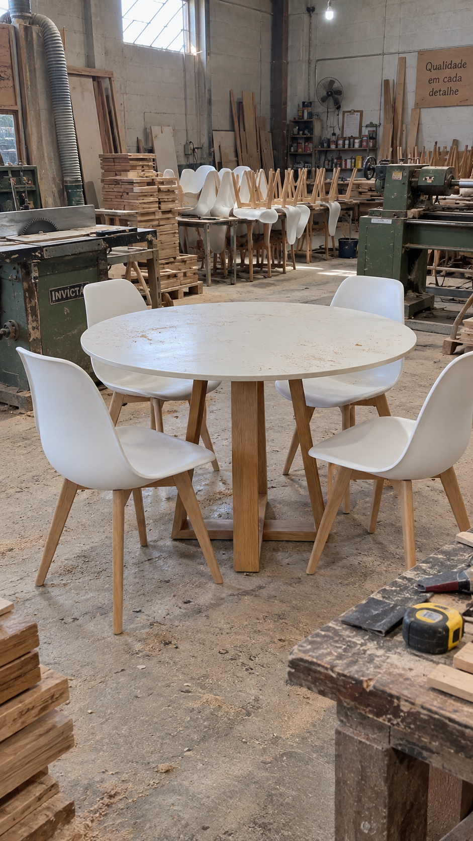 Jogo de mesa em processo de fabricação na Lar DecorArte
