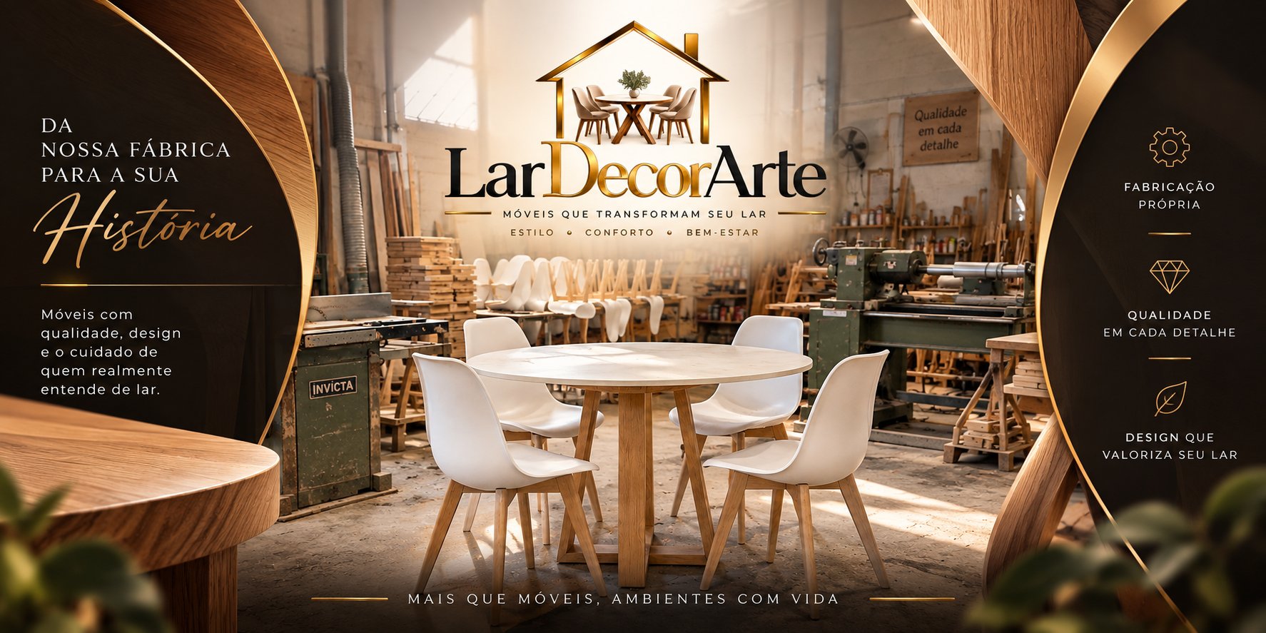 Fábrica Lar DecorArte com mesa e cadeiras em destaque